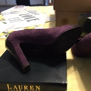 R Lauren Rafita Kid Suede & Pat Purple Heels SZ 6